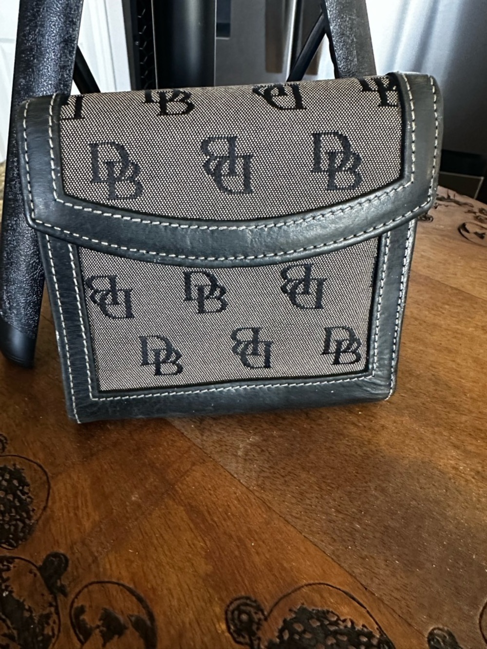 Vintage Dooney and Bourke Leather Signature Monogram Bifold Wallet.